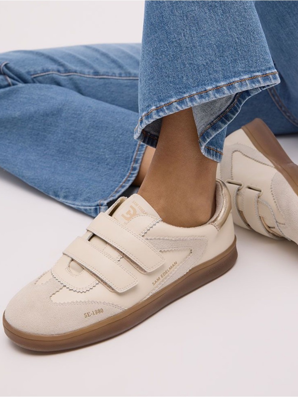 Sam Edelman SE-1980 Velcro Sneakers Cream Gold 10 NWOT
